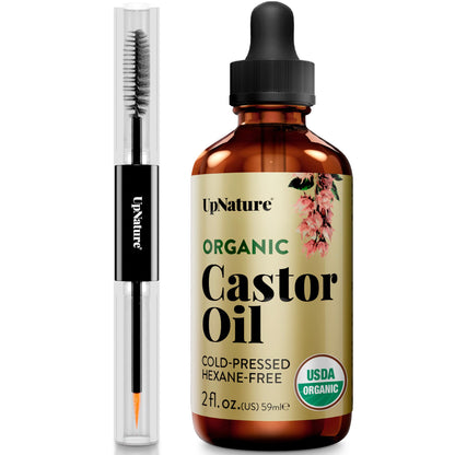 UpNature Lash Serum for Eyelash Growth - 100% USDA Organic Castor Oil for Eyelashes and Eyebrows Hexane Free (2oz Glass Bottle)